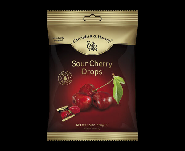 Sour Cherry Drops, einzeln verpackt 100g, 600x490